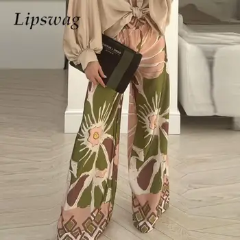 Женские широкие брюки с цветочным принтом 2023 года, универсальные брюки в стиле ретро с эластичной резинкой на талии, повседневные женские удобные свободные брюки с высокой талией.