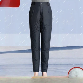 Зимние Теплые Ультралегкие спортивные брюки на утином пуху с высокой талией, Очень большие, 5xl, свободные женские зимние базовые прямые, Новые X373