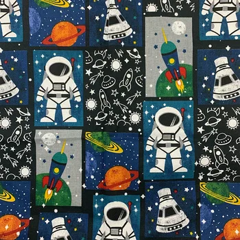 Красивая цветная цифровая печать с рисунком мультяшного астронавта 100% Хлопчатобумажная ткань Материал для шитья Детская ткань Рубашка своими руками Одежда
