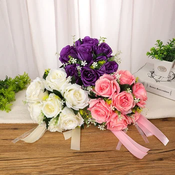 Свадебный букет из 4 цветов, букет невесты из искусственных цветов ручной работы, роза, для украшения свадьбы