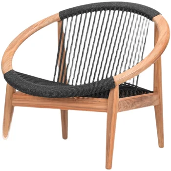 Скандинавский Уличный Диван-кресло из массива дерева, водонепроницаемый Садовый Одноместный повседневный стул для плетения из лозы