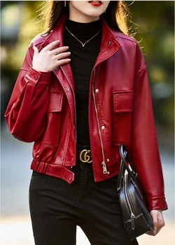 Черная женская кожаная куртка, винтажное пальто-бомбер, модное уличное женское пальто из искусственной кожи на молнии, верхняя одежда, мотоциклетные куртки для байкеров