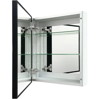 Шкафчик для лекарств в ванной комнате с зеркальной дверцей в деревенской черной раме размером 20 (В) x16 (Ш) дюймов с углублением или поверхностным креплением